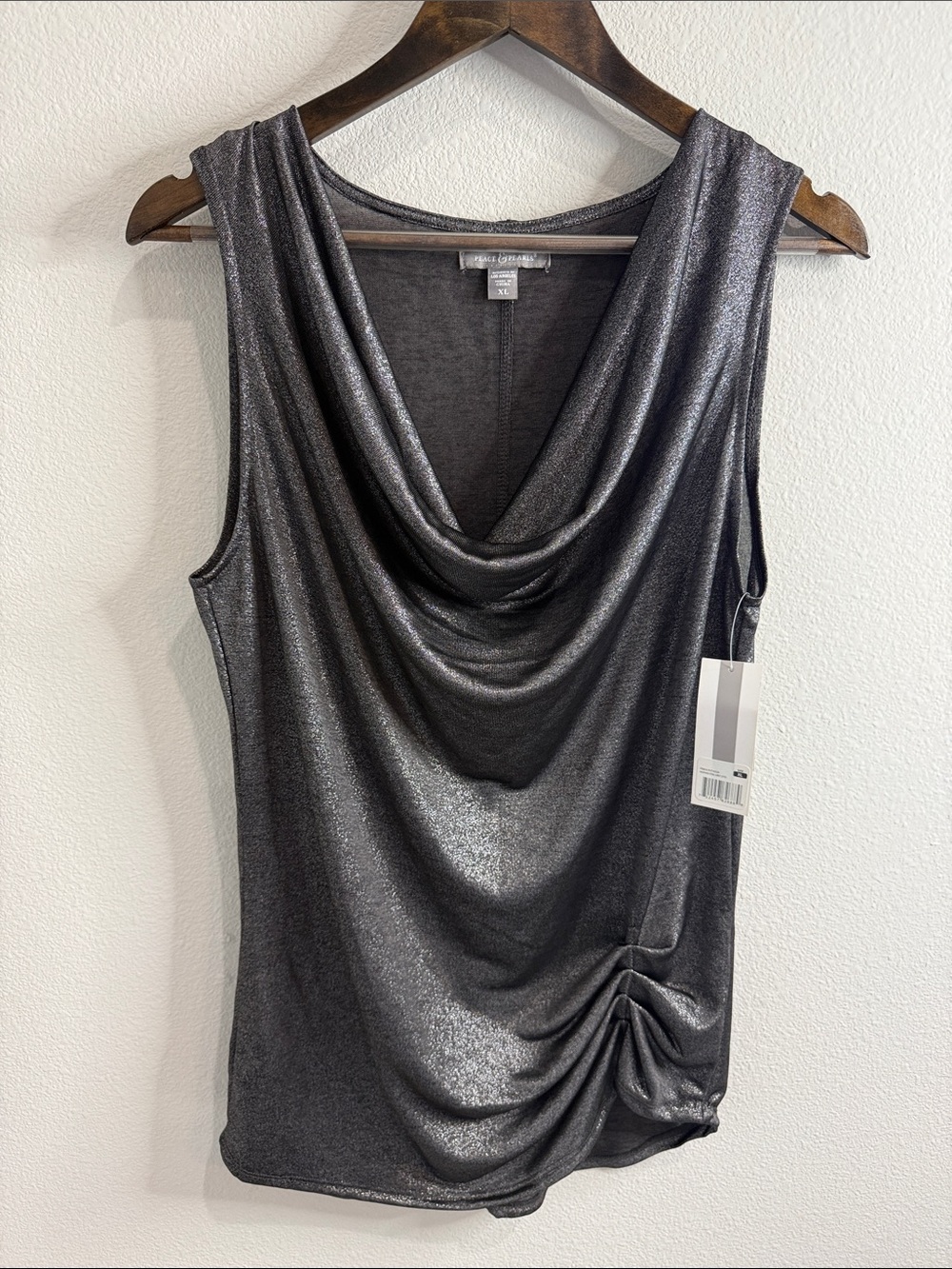 Peace & Pearls Silver Metallic Bodycon Micro Mini Dress Size XL NEW